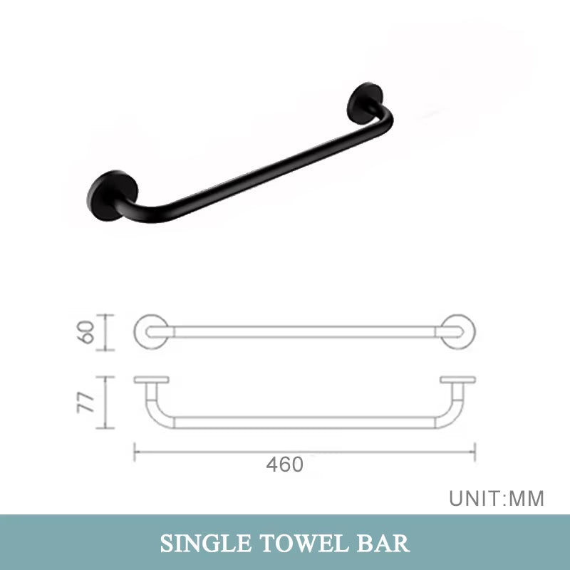 Matt Black Bathroom Accessories Set Hardware Kit Wall Mount Hand Towel Bar Rack Toilet Roll Paper Holder Robe Hook Hanger