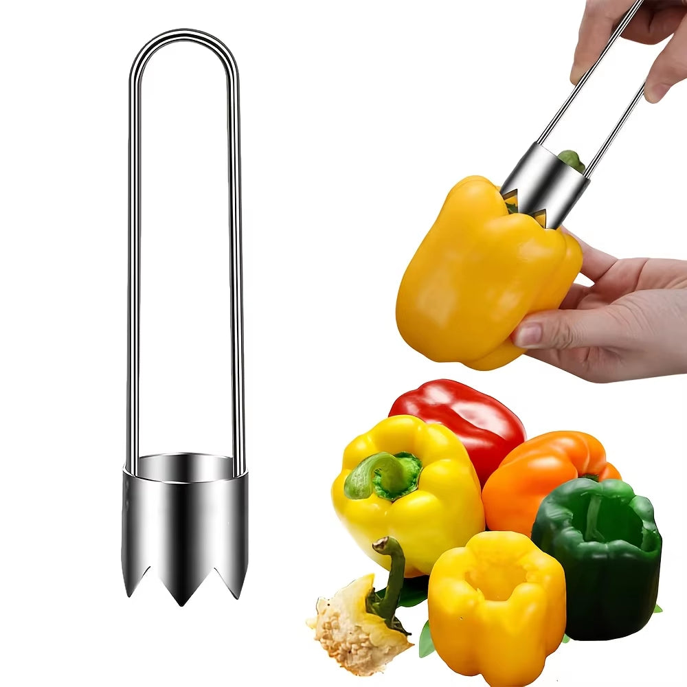 1Pc Stainless Steel Fruit & Vegetable Corer Red Pepper Seed Remover Universal Kitchen Gadget for Apple Pear Tomato Pepper