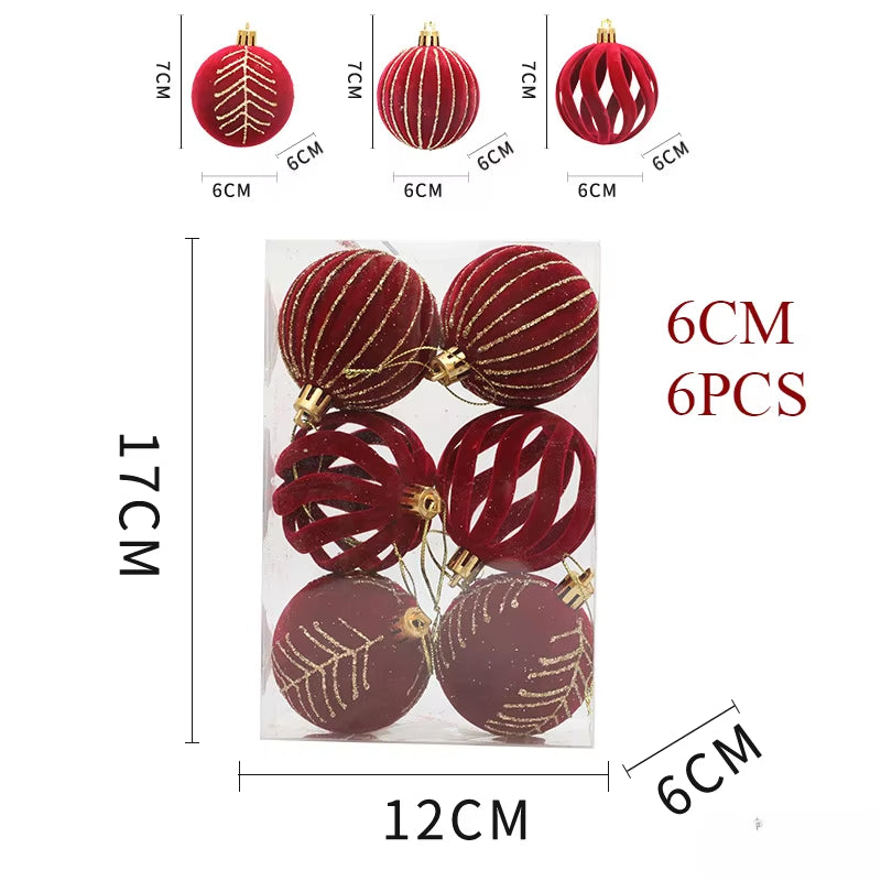 6/12Pcs 6Cm Wine Red Christmas Ball Ornaments Dark Green White Christmas Tree Party Decoration New Christmas Spheres Pendant