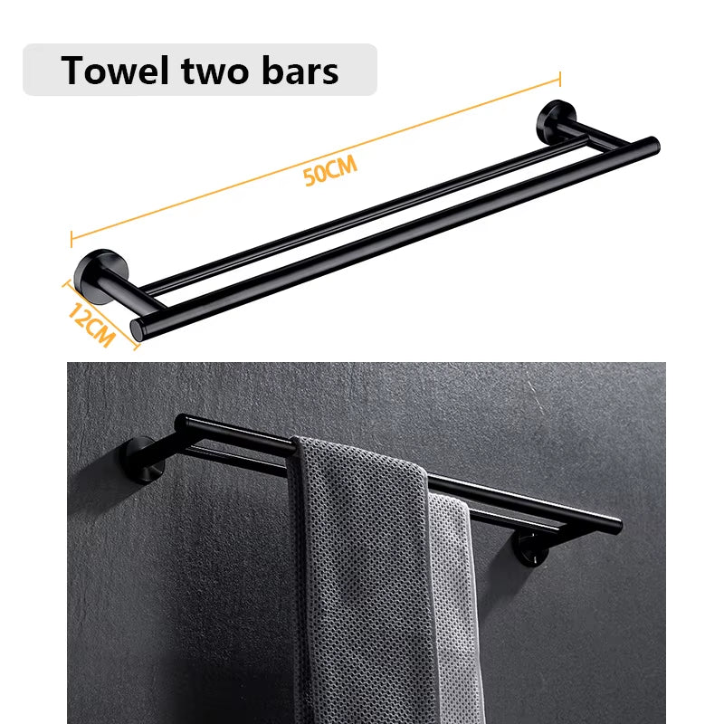 Stainless Steel Bathroom Hardware Set Bathroom Accessories Black Towel Rail Bar Rack Gold Towel Bar Shelf Towel Holder