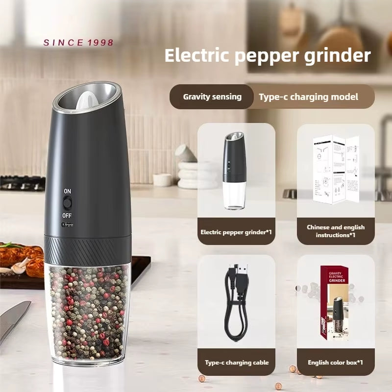 USB Rechargeable Electric Salt Pepper Grinder Adjustable Roughness Freshly Ground Pepper Powder Grinder Kitchen Cooking Tools