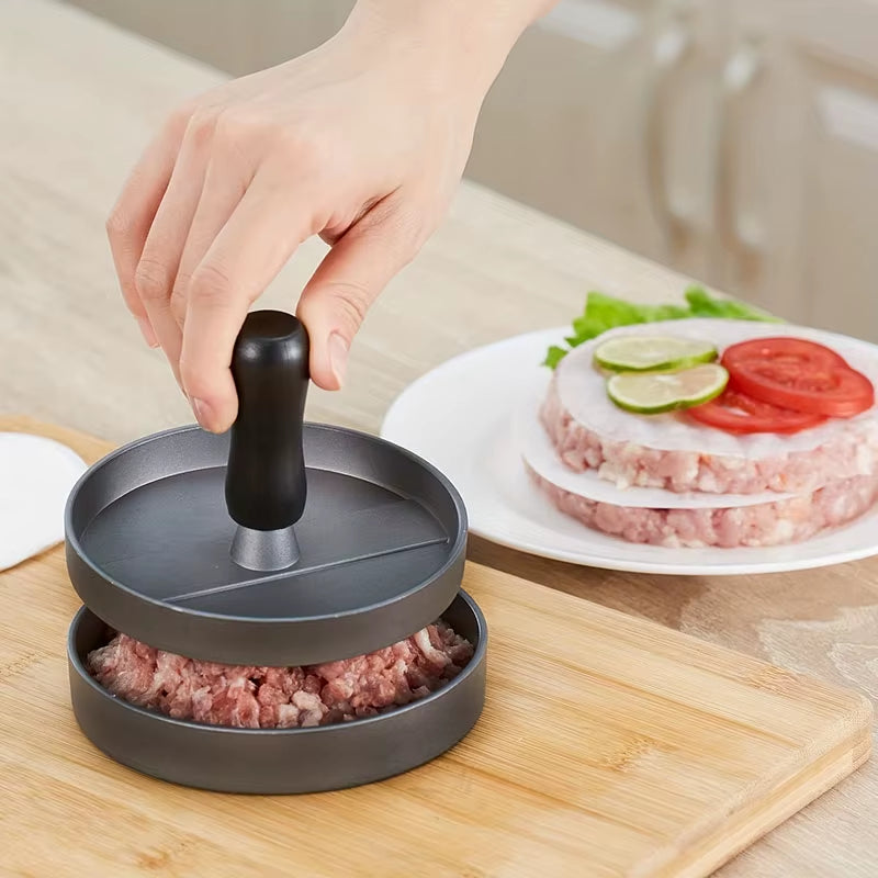 Circular Burger Mold Burger Press Non-Stick Meat Pie Machine Home Food Mold Kit Small Tool with 100 Meat Pie Paper