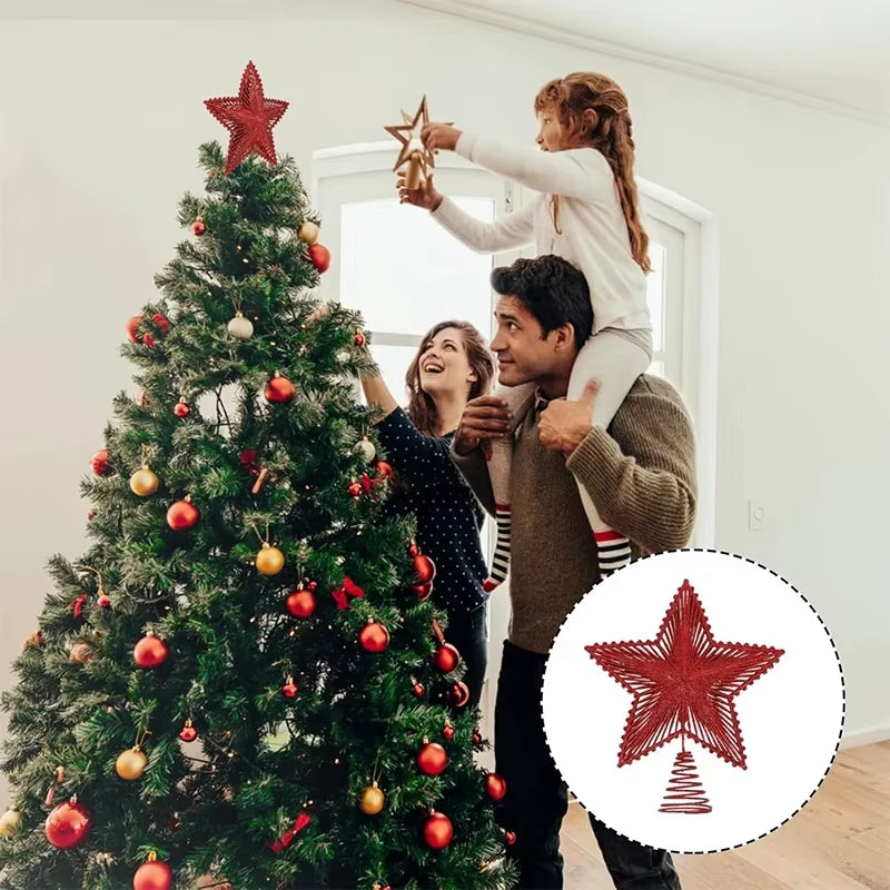 25Cm Christmas Tree Top Glitter Gold Silver Star Home Xmas Tree Ornaments Christmas Decoration for Home 2024 Natal New Year 2025