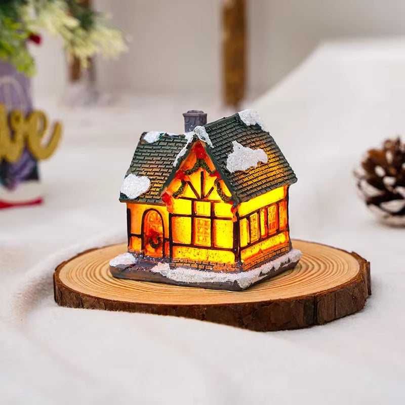 1~6Pcs LED Night Light Christmas Ornaments 2025 Luminous Castle Snow House Sculpture Xmas Decoration for Home New Year Navidad