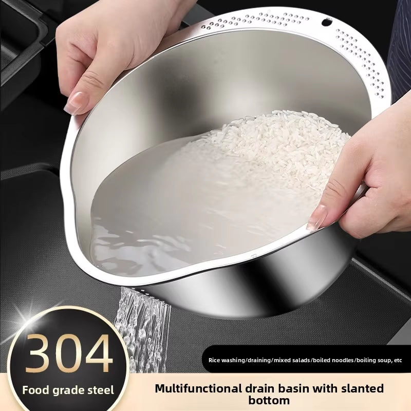 Rice Washer Strainer Bowl Stainless Steel 304 Rice Washing Bowl Rice Sieve Colander Fruit and Vegetable Strainer Kitchen Tools