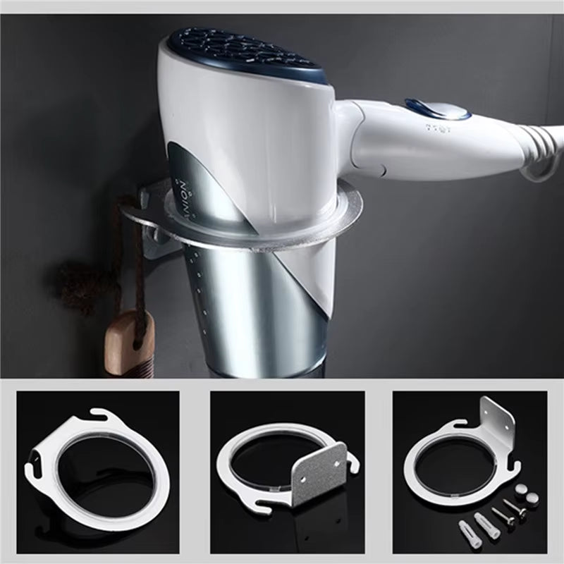 Space Aluminum Wall Mounted Hair Dryer Holder Rack Hanger Home Bathroom Hairdryer Storage Shelf Organizer Hanging Rack 8Cm