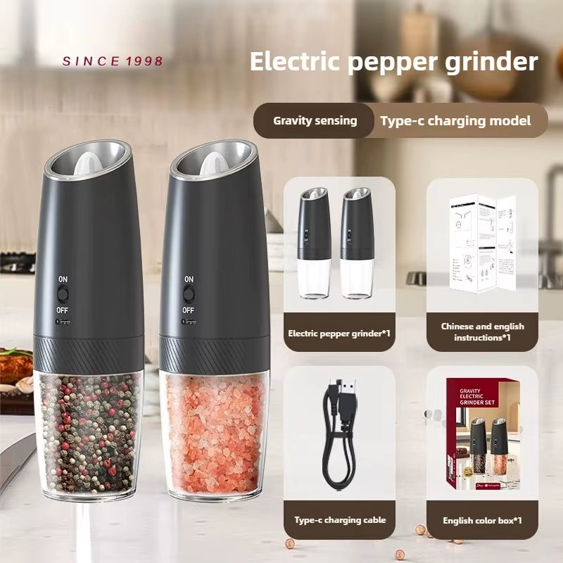 USB Rechargeable Electric Salt Pepper Grinder Adjustable Roughness Freshly Ground Pepper Powder Grinder Kitchen Cooking Tools