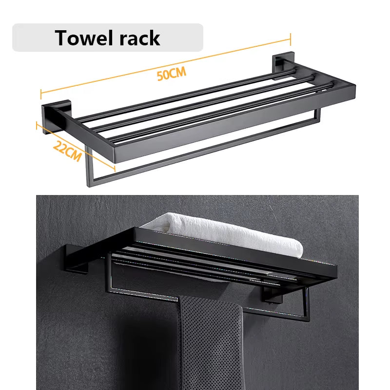 Stainless Steel Bathroom Hardware Set Bathroom Accessories Black Towel Rail Bar Rack Gold Towel Bar Shelf Towel Holder