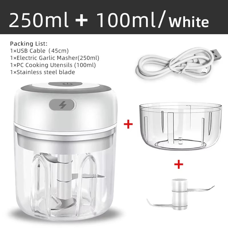 Electric Garlic Mincer 250ML Vegetable Chopper Food Chopper, USB Mini Garlic Mincer, Onion Chopper Portable Small Food Processor dheld Fan USB Rechargeable Personal Highspeed Fans Electric Eyelash Fan Automatic Stirring Cup Rechargeable Magnetic Mixer Ele