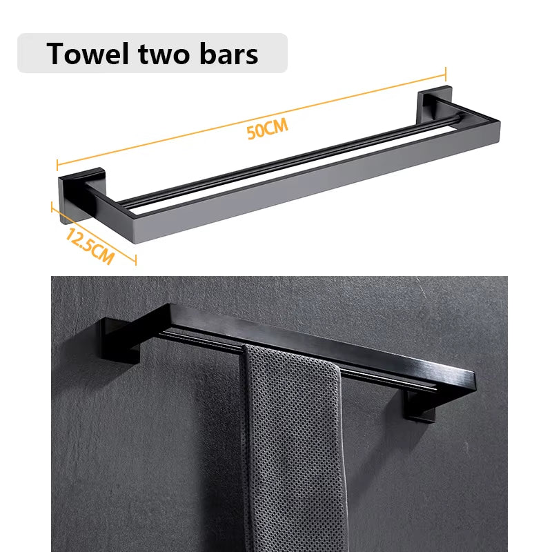 Stainless Steel Bathroom Hardware Set Bathroom Accessories Black Towel Rail Bar Rack Gold Towel Bar Shelf Towel Holder