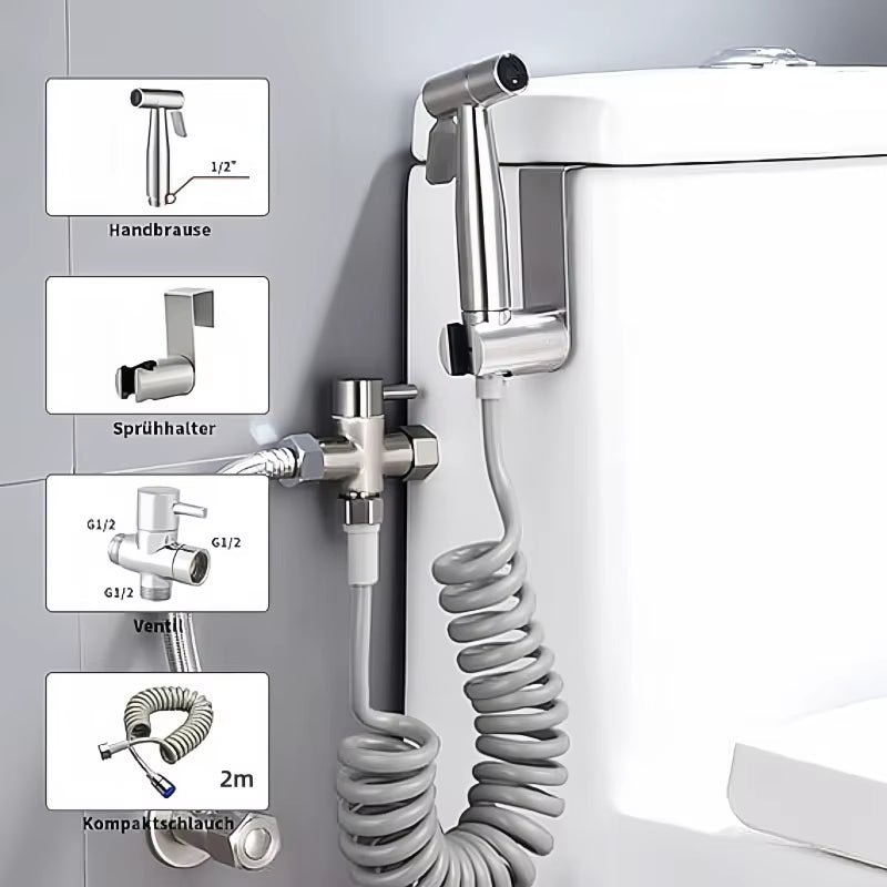 Handheld Bidet Toilet Sprayer Kit Stainless Steel Spray Gun with 3 Way Valve，Bellows Used for Personal Hygiene and Pet Bathing