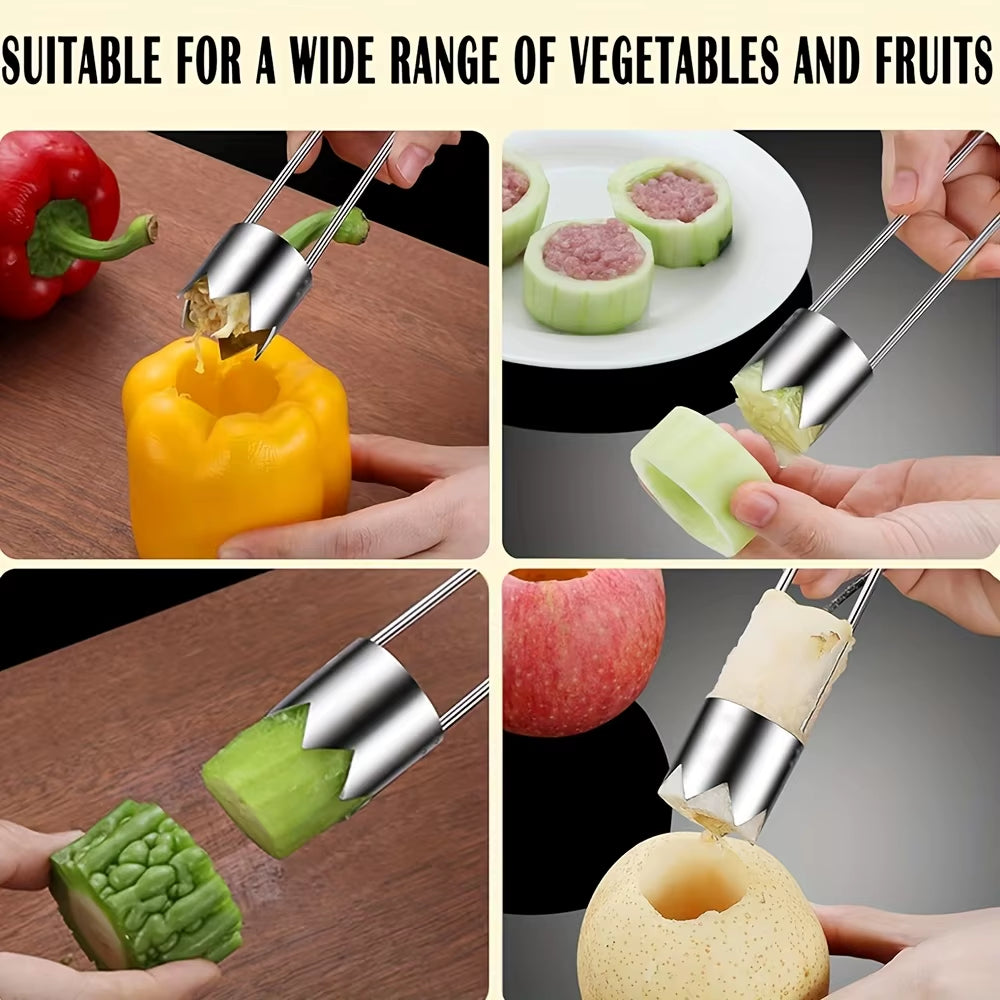 1Pc Stainless Steel Fruit & Vegetable Corer Red Pepper Seed Remover Universal Kitchen Gadget for Apple Pear Tomato Pepper