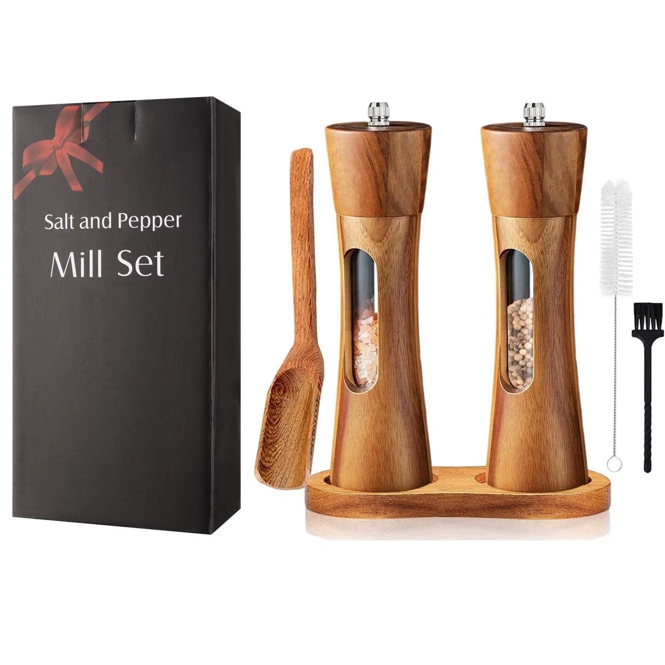 Manual Salt and Pepper Grinder Solid Wood Adjustable Coarseness Large Capacity Multi-Purpose Spices Grinder Kitchen Cooking Tool