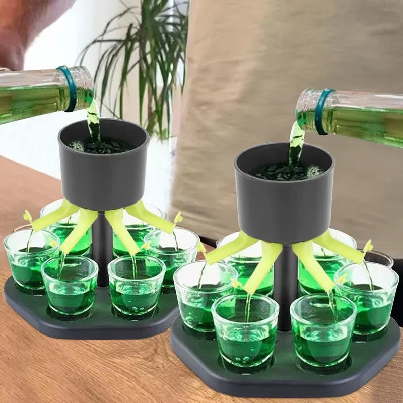 6 Shot Glass Liquor Dispenser and Holder Party Beverage Filling Station Bar Accessory