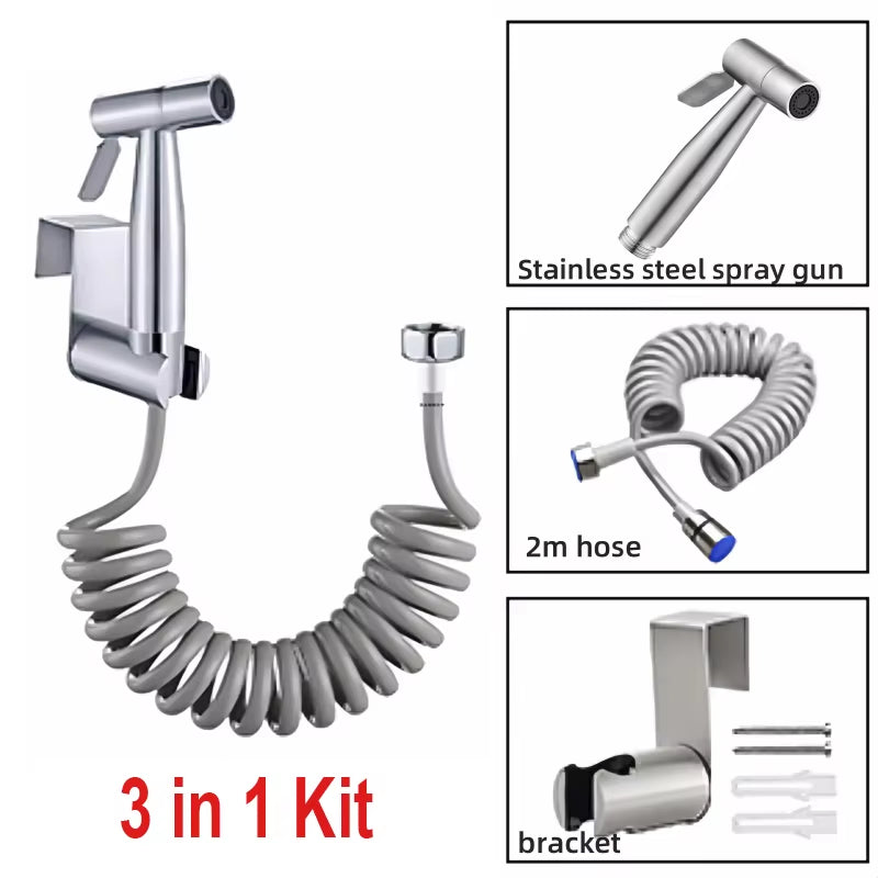 Handheld Bidet Toilet Sprayer Kit Stainless Steel Spray Gun with 3 Way Valve，Bellows Used for Personal Hygiene and Pet Bathing