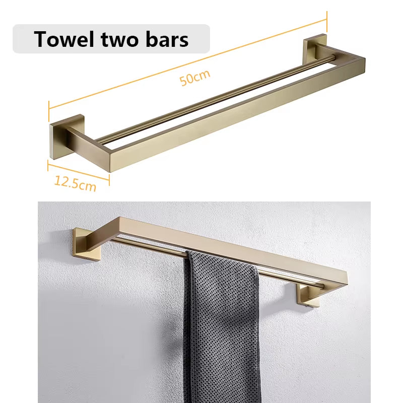 Stainless Steel Bathroom Hardware Set Bathroom Accessories Black Towel Rail Bar Rack Gold Towel Bar Shelf Towel Holder