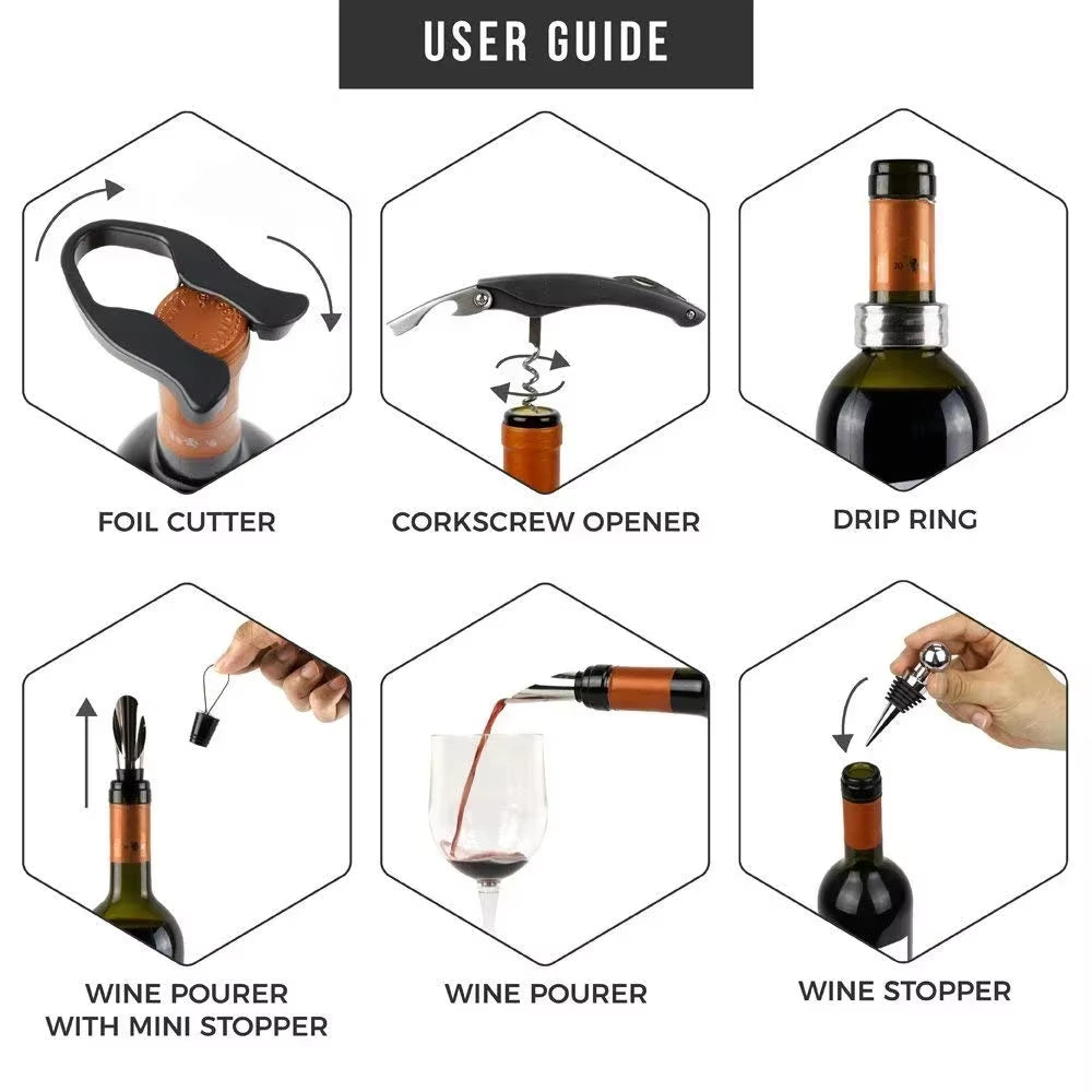 Deluxe Wine Opener Accessories Gift Tools Set with Waiters Corkscrew 5 Piece Bottle Opening Kit