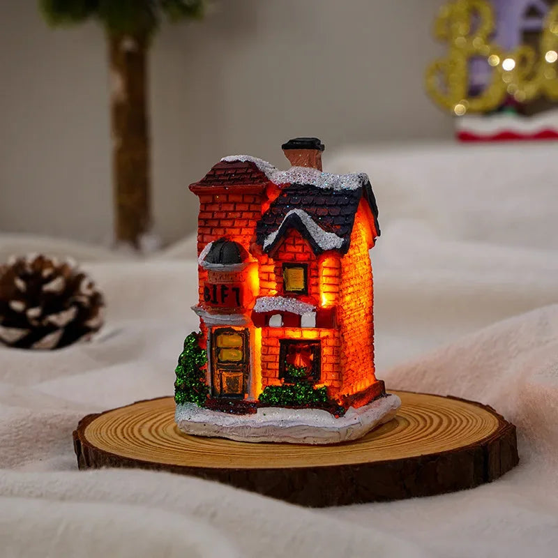 1~6Pcs LED Night Light Christmas Ornaments 2025 Luminous Castle Snow House Sculpture Xmas Decoration for Home New Year Navidad