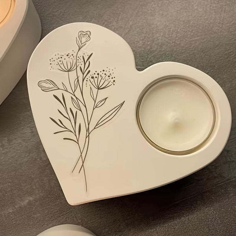 1Pc Heart-Shaped Silicone Mold - Create Unique Candlestick Plaster Ornaments for DIY Handmade Resin Crafts,Concrete Cement Molds