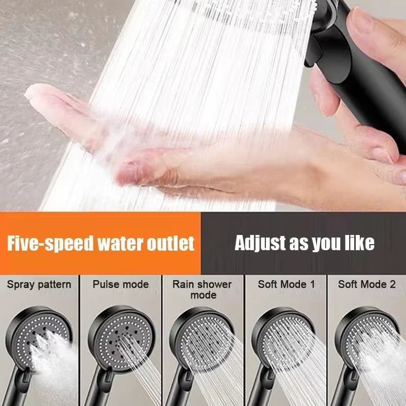 5 Modes High Pressure Shower Head Adjustable Showerheads with Hose Water Saving One-Key Stop Spray Nozzle Bathroom Accessories