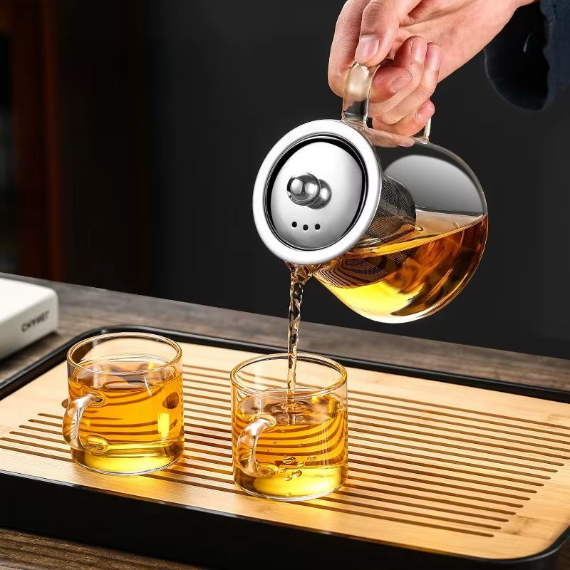Glass Teapot Heat Resistant Borosilicate Clear Tea Kettle with Removable Stainless Steel Infuser Kettle 550Ml