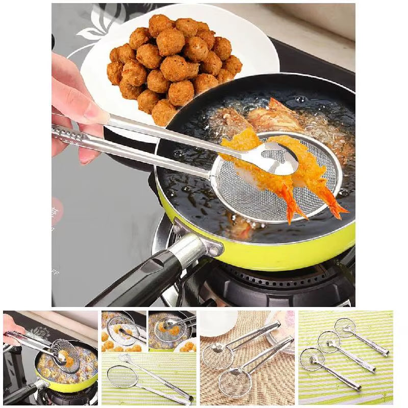 Multifunctional Oil Frying Clamp Filter Stainless Steel Spoon Oil Drainer Vegetables Snack Fried Food Strainer Kitchen Tools
