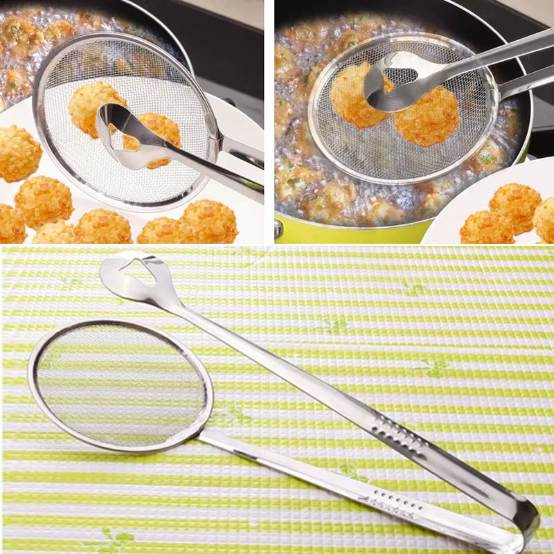 Multifunctional Oil Frying Clamp Filter Stainless Steel Spoon Oil Drainer Vegetables Snack Fried Food Strainer Kitchen Tools