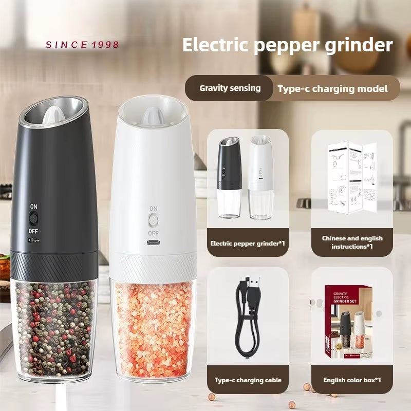 USB Rechargeable Electric Salt Pepper Grinder Adjustable Roughness Freshly Ground Pepper Powder Grinder Kitchen Cooking Tools
