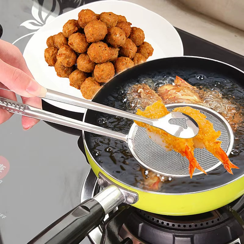 Multifunctional Oil Frying Clamp Filter Stainless Steel Spoon Oil Drainer Vegetables Snack Fried Food Strainer Kitchen Tools
