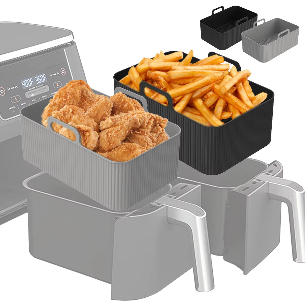 Silicone Air Fryer Liner for Ninja Dual Air Fryer Accessories Reusable Silicone Pot Grill Pan Baking Basket Kitchen Accessories