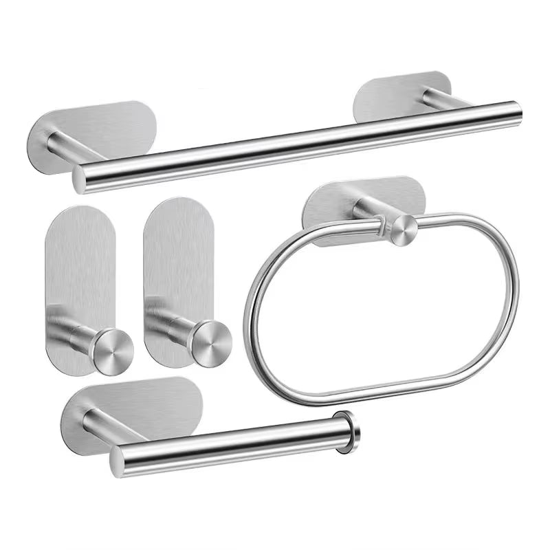 No Drilling Stainless Steel Towel Bar Paper Holder Self-Adhesive Towel Ring Robe Hook Matte Black Silver Bathroom Accessory Set