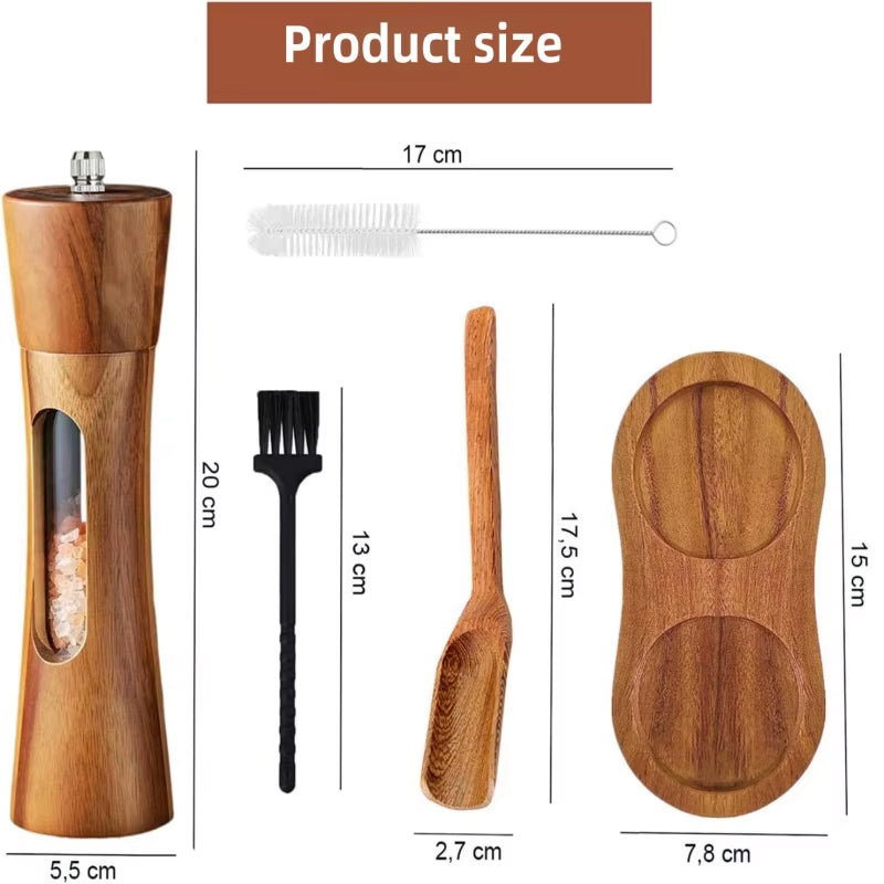 Manual Salt and Pepper Grinder Solid Wood Adjustable Coarseness Large Capacity Multi-Purpose Spices Grinder Kitchen Cooking Tool