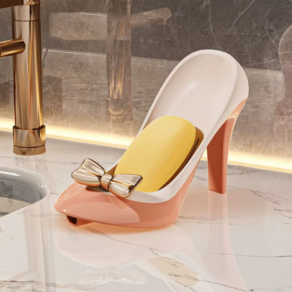 New Plastic Bathroom Soap Container Anti-Slip Suction Cup Kitchen Sponge Storage Rack High Heels Shape Funny Soap Drain Box