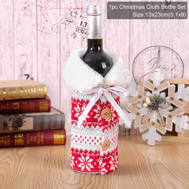Christmas Wine Bottle Cover Merry Christmas Decorations for Home 2025 Cristmas Ornament Xmas Navidad Gifts Happy New Year 2026