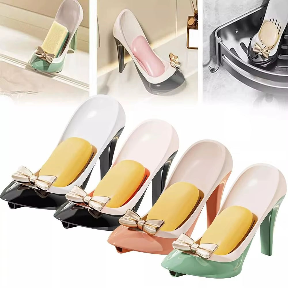 New Plastic Bathroom Soap Container Anti-Slip Suction Cup Kitchen Sponge Storage Rack High Heels Shape Funny Soap Drain Box