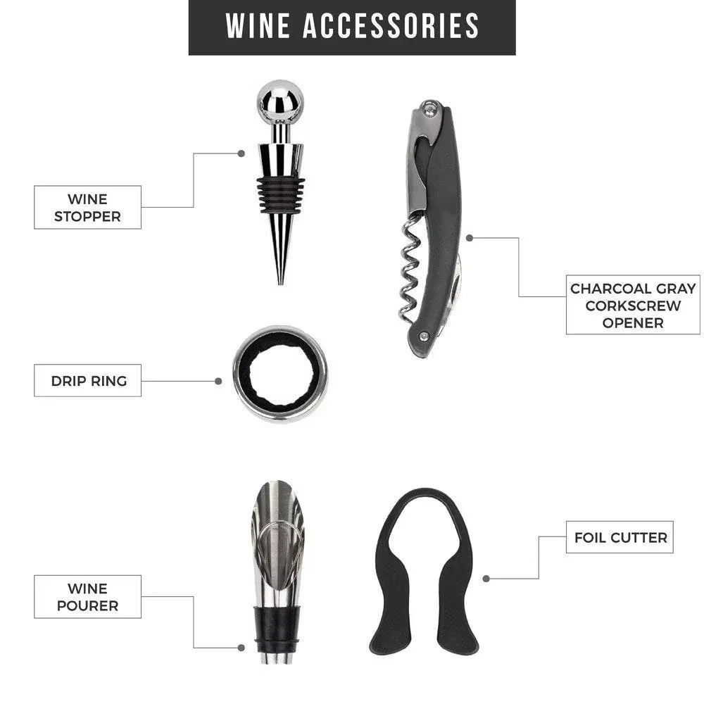 Deluxe Wine Opener Accessories Gift Tools Set with Waiters Corkscrew 5 Piece Bottle Opening Kit