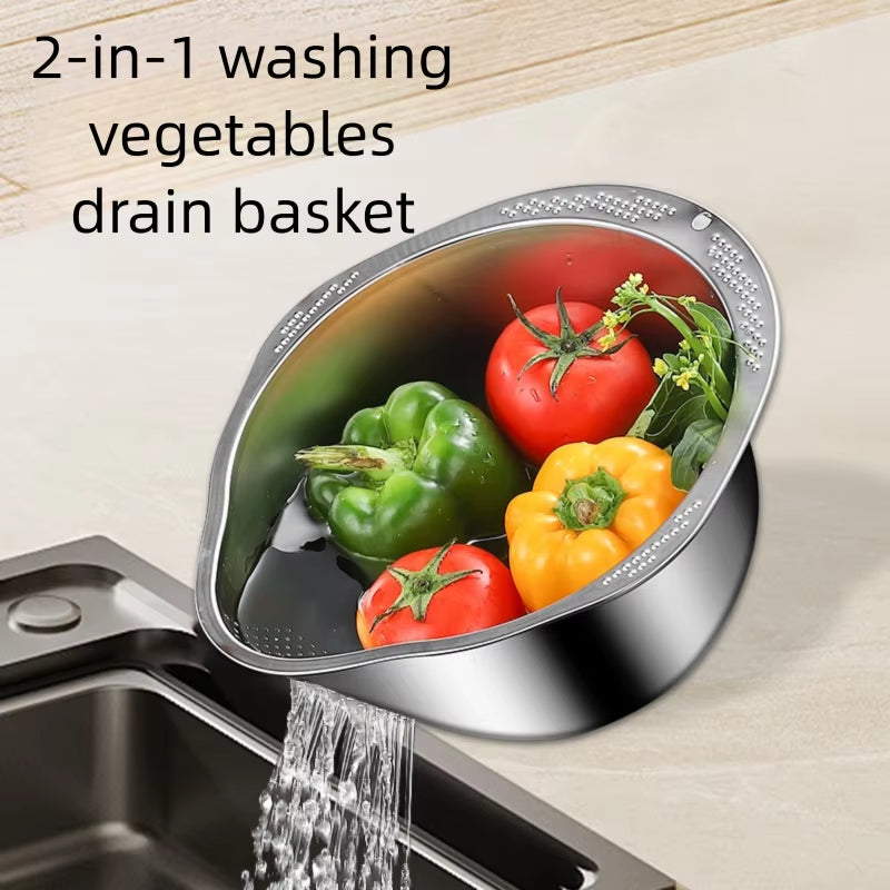 Rice Washer Strainer Bowl Stainless Steel 304 Rice Washing Bowl Rice Sieve Colander Fruit and Vegetable Strainer Kitchen Tools