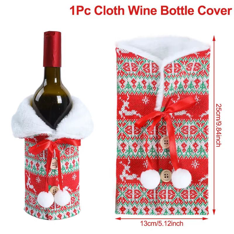 Christmas Wine Bottle Cover Merry Christmas Decorations for Home 2025 Cristmas Ornament Xmas Navidad Gifts Happy New Year 2026