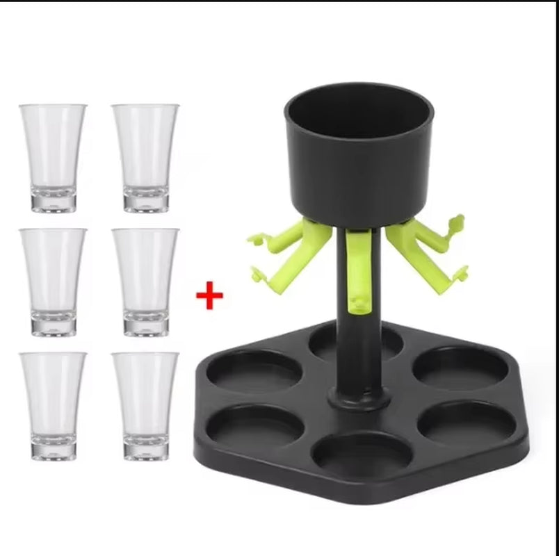 6 Shot Glass Liquor Dispenser and Holder Party Beverage Filling Station Bar Accessory