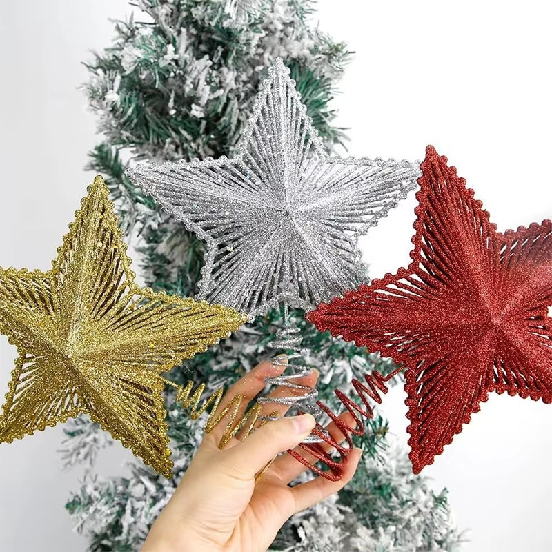 25Cm Christmas Tree Top Glitter Gold Silver Star Home Xmas Tree Ornaments Christmas Decoration for Home 2024 Natal New Year 2025