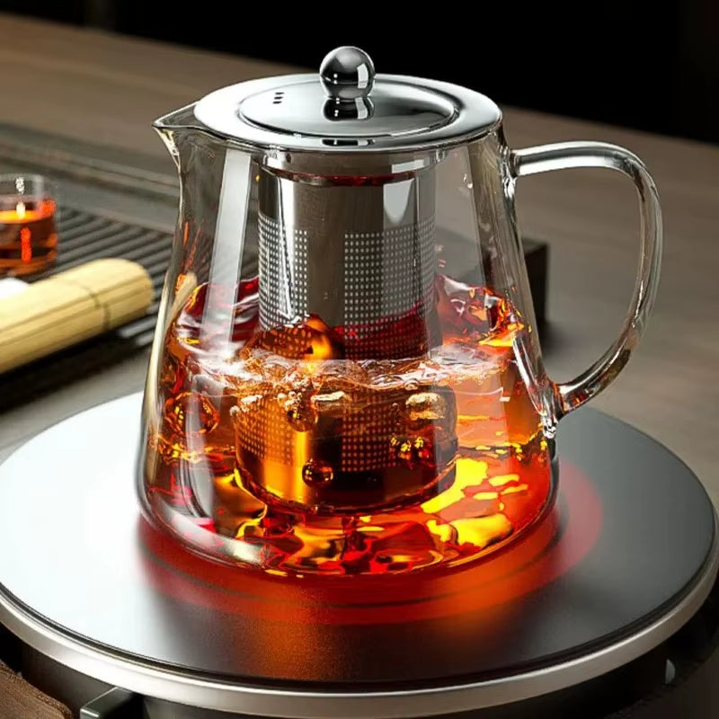 Glass Teapot Heat Resistant Borosilicate Clear Tea Kettle with Removable Stainless Steel Infuser Kettle 550Ml