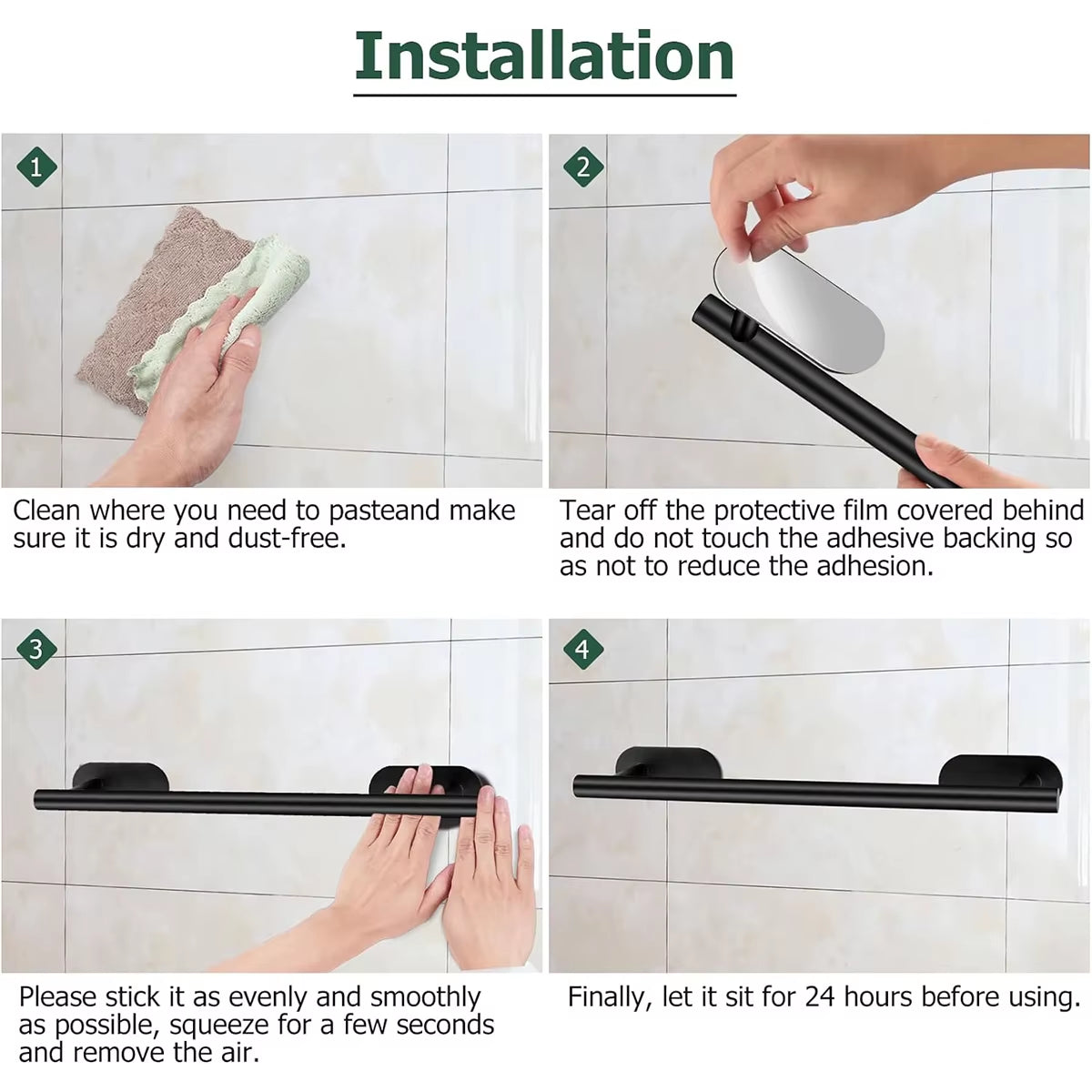 No Drilling Stainless Steel Towel Bar Paper Holder Self-Adhesive Towel Ring Robe Hook Matte Black Silver Bathroom Accessory Set