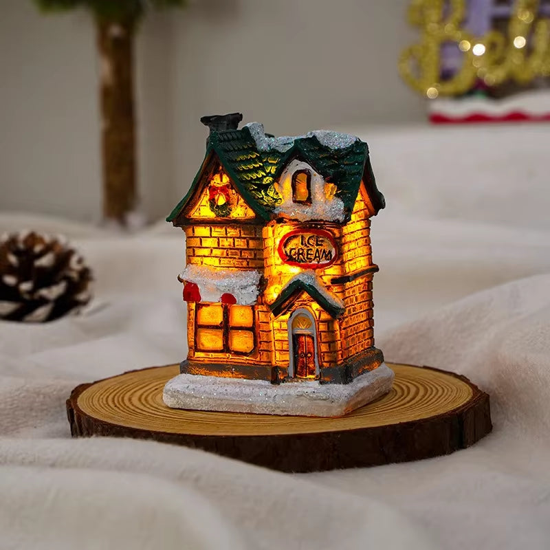 1~6Pcs LED Night Light Christmas Ornaments 2025 Luminous Castle Snow House Sculpture Xmas Decoration for Home New Year Navidad