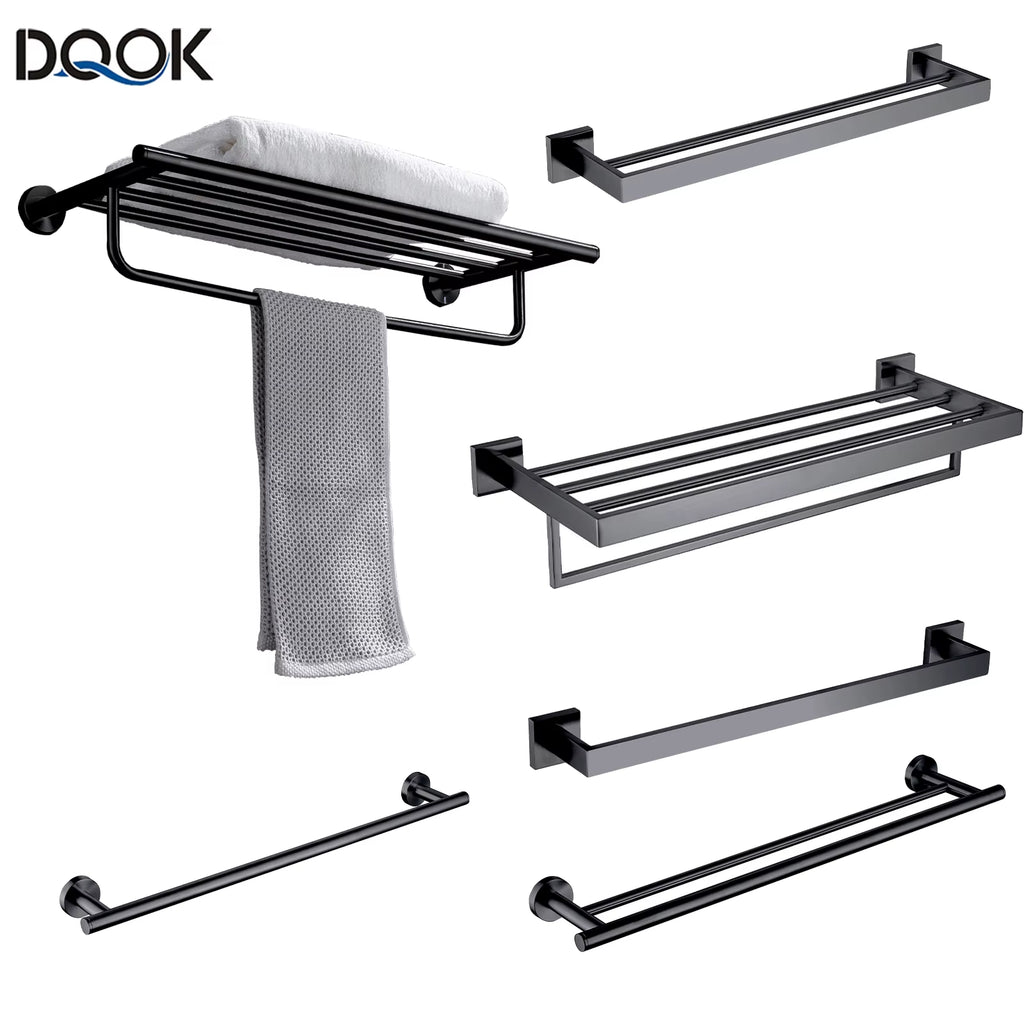Stainless Steel Bathroom Hardware Set Bathroom Accessories Black Towel Rail Bar Rack Gold Towel Bar Shelf Towel Holder
