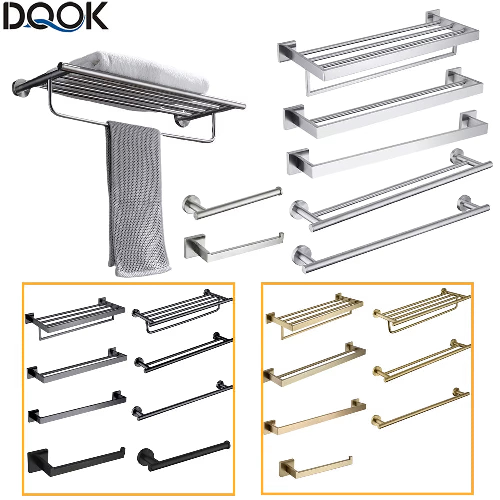 Stainless Steel Bathroom Hardware Set Bathroom Accessories Black Towel Rail Bar Rack Gold Towel Bar Shelf Towel Holder