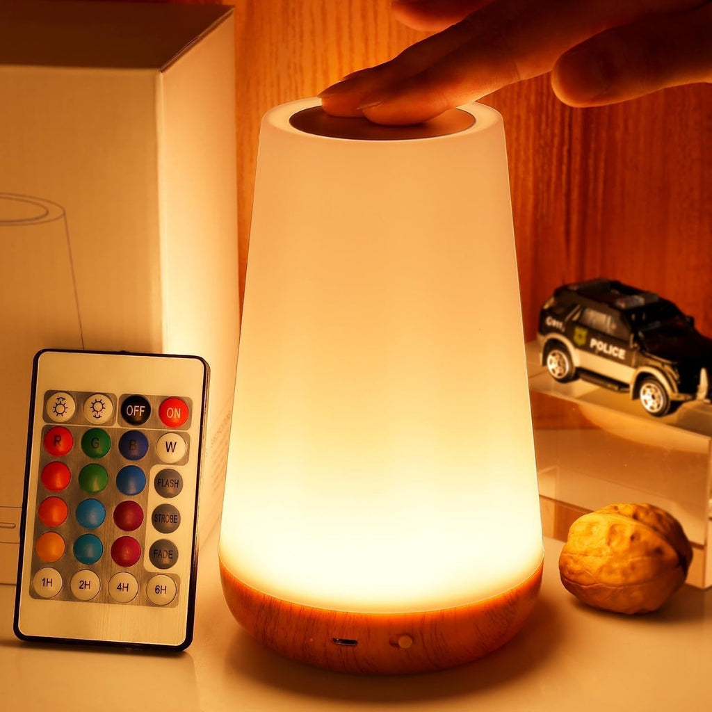 Wood Grain Touch Control LED Lamp