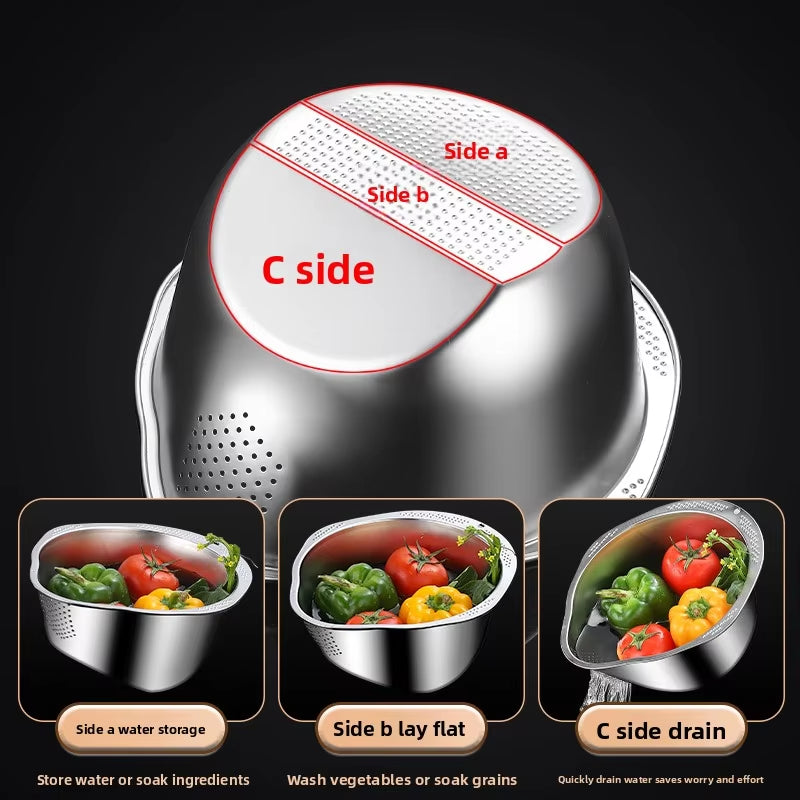 Rice Washer Strainer Bowl Stainless Steel 304 Rice Washing Bowl Rice Sieve Colander Fruit and Vegetable Strainer Kitchen Tools