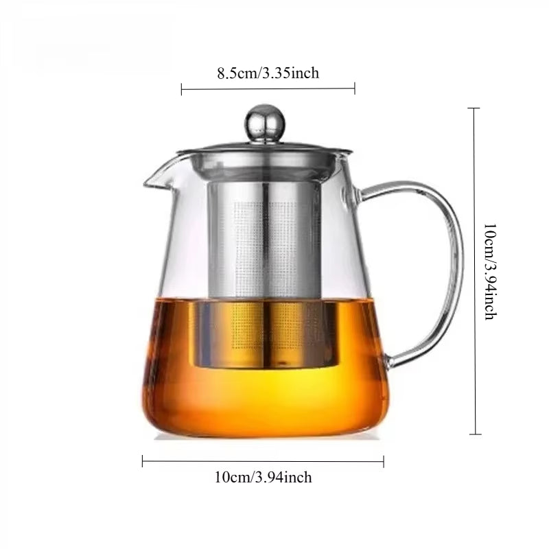 Glass Teapot Heat Resistant Borosilicate Clear Tea Kettle with Removable Stainless Steel Infuser Kettle 550Ml