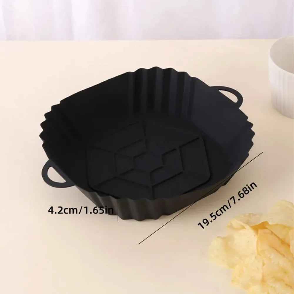 1Pc Silicone Air Fryer Pot Tray with Handle, Square Air Fryer Baking Pan, Reusable Air Fryer Liner for Kitchen Baking