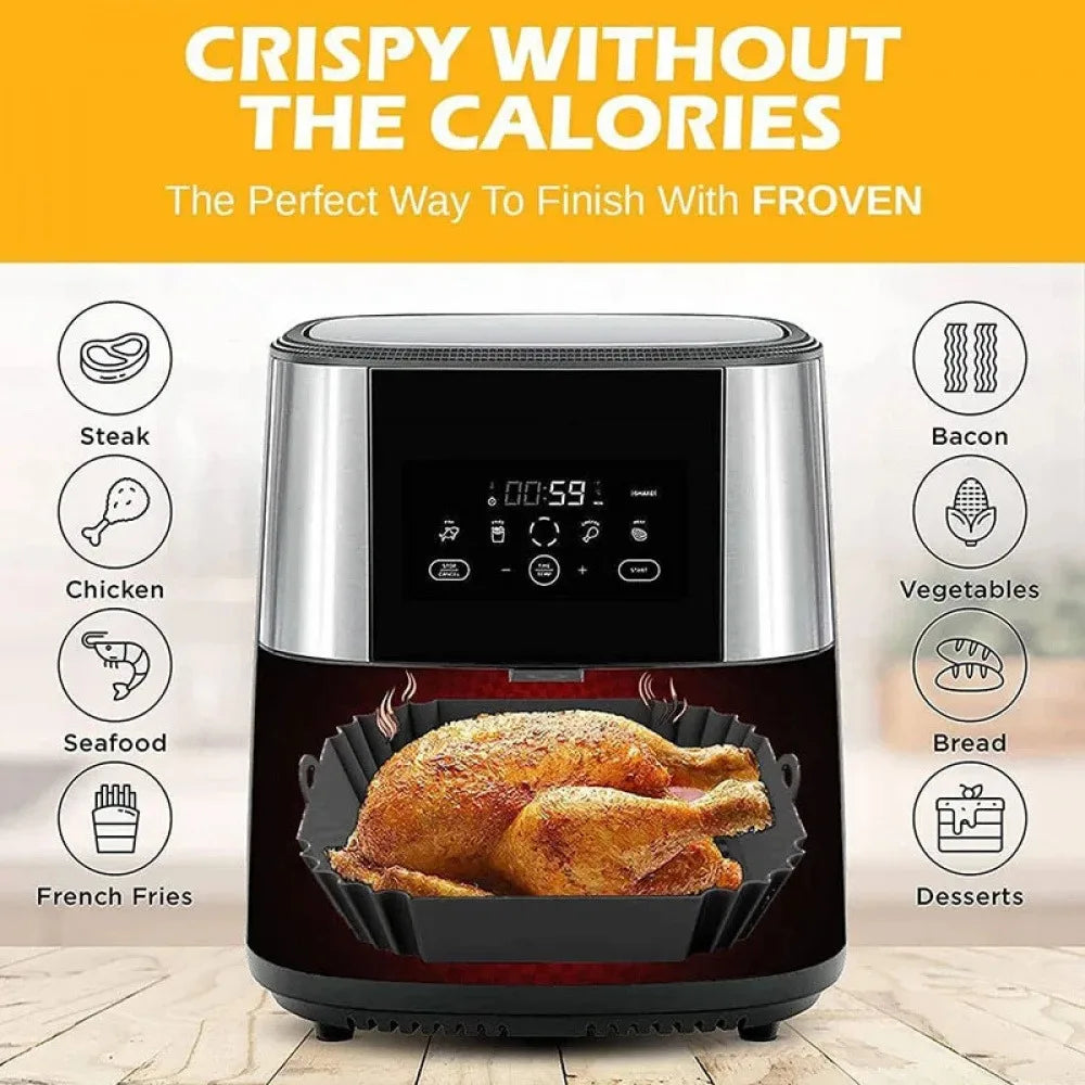 1Pc Silicone Air Fryer Pot Tray with Handle, Square Air Fryer Baking Pan, Reusable Air Fryer Liner for Kitchen Baking